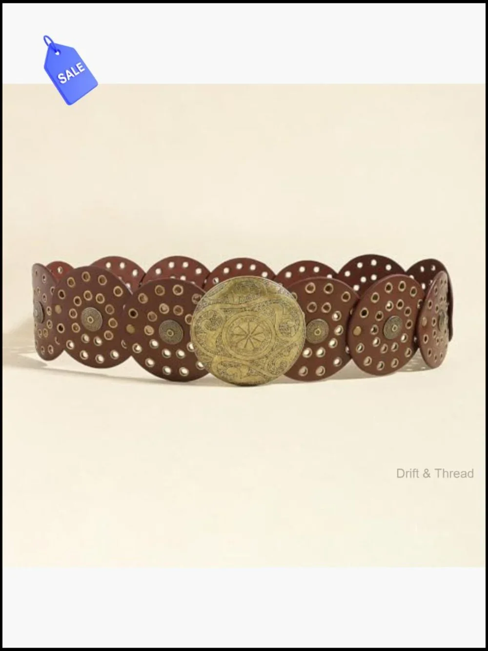 Vintage Western Wide Disc Belt for Women - Chunky Hollow Concho Punk Waist Belt